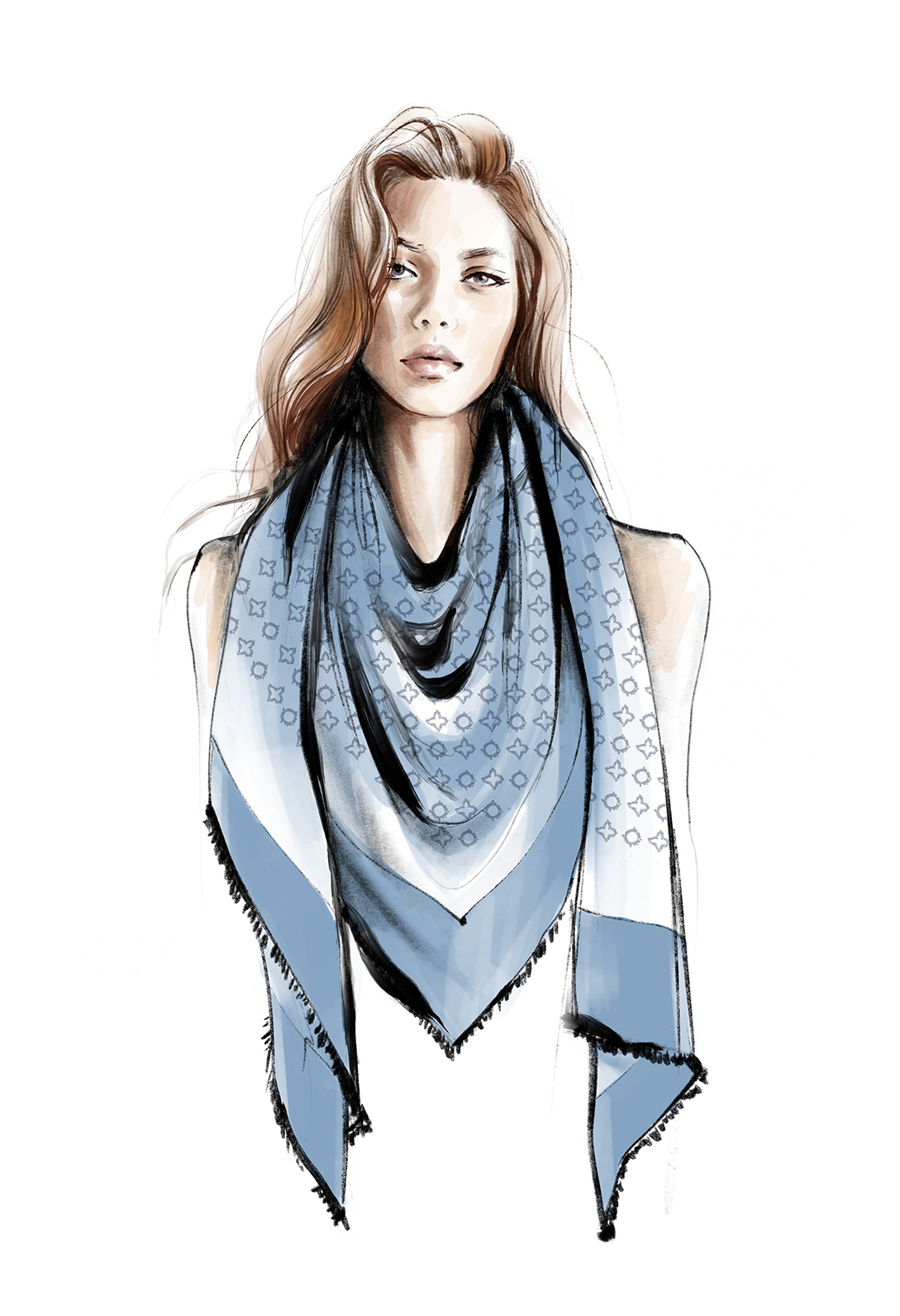 Illustation: Frau mit blauem Schal