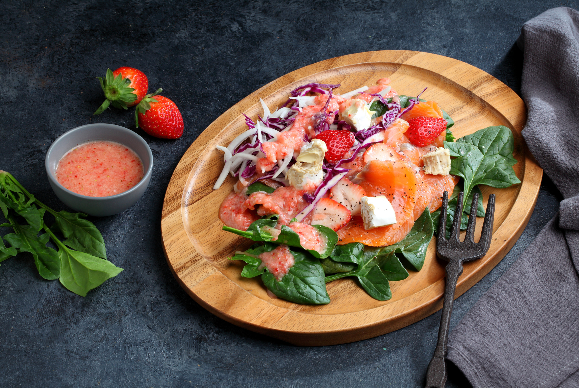 Lachs und Erdbeeren